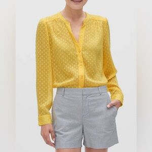 Banana Republic Drapey Classic Textured Blouse, Med, Yellow Sheer Blouse